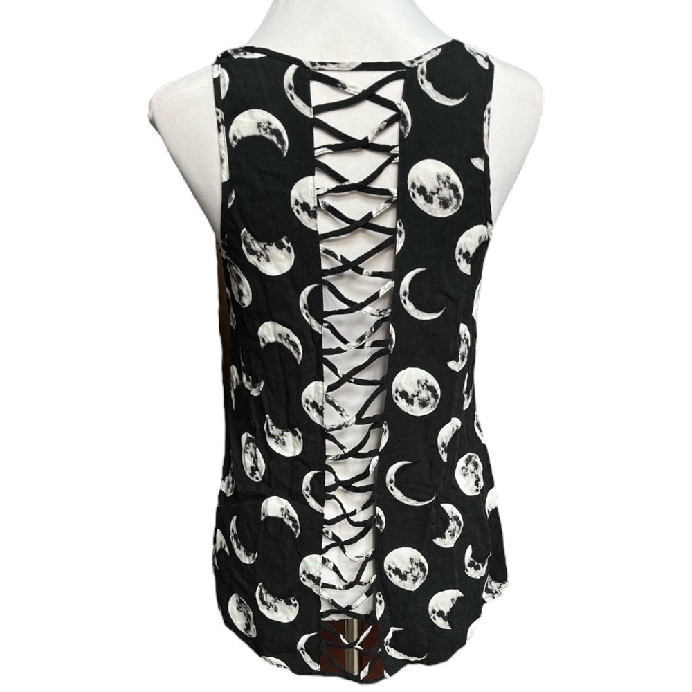 Hot Topic Moon Phases Crisscross Back Tank Top Black White Size Small - Picture 2 of 7